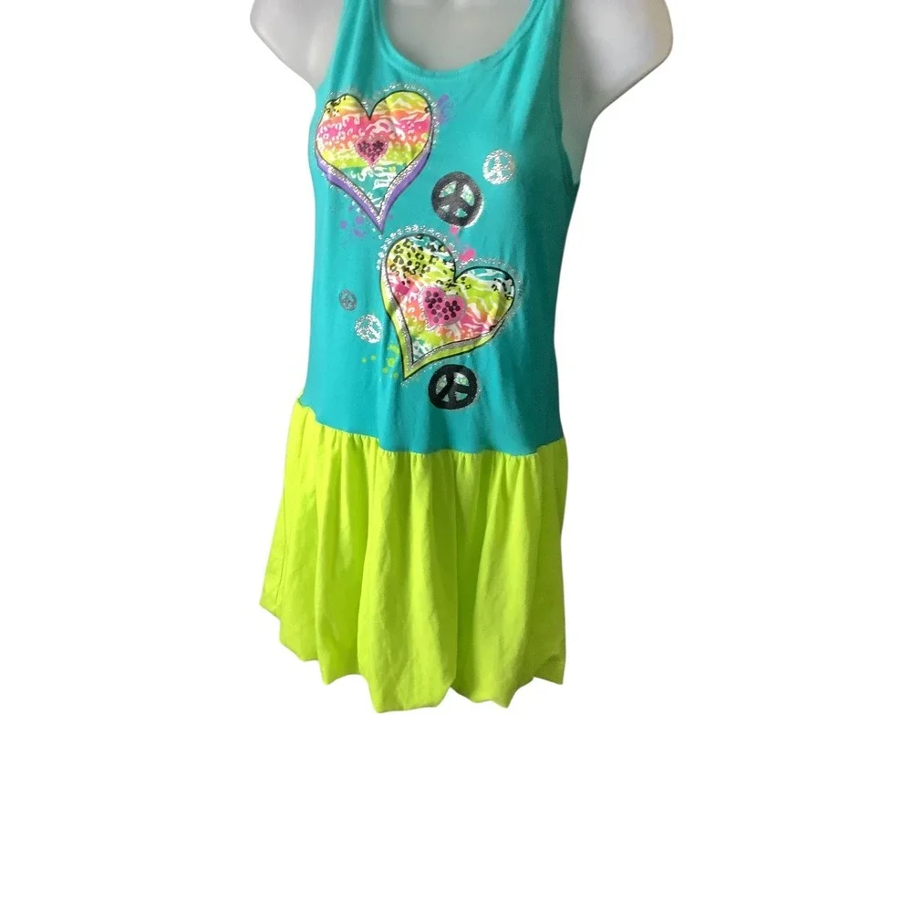Piper Girls Hearts Peace Sign Graphic‎ Dress Size L 10/12 Multicolor